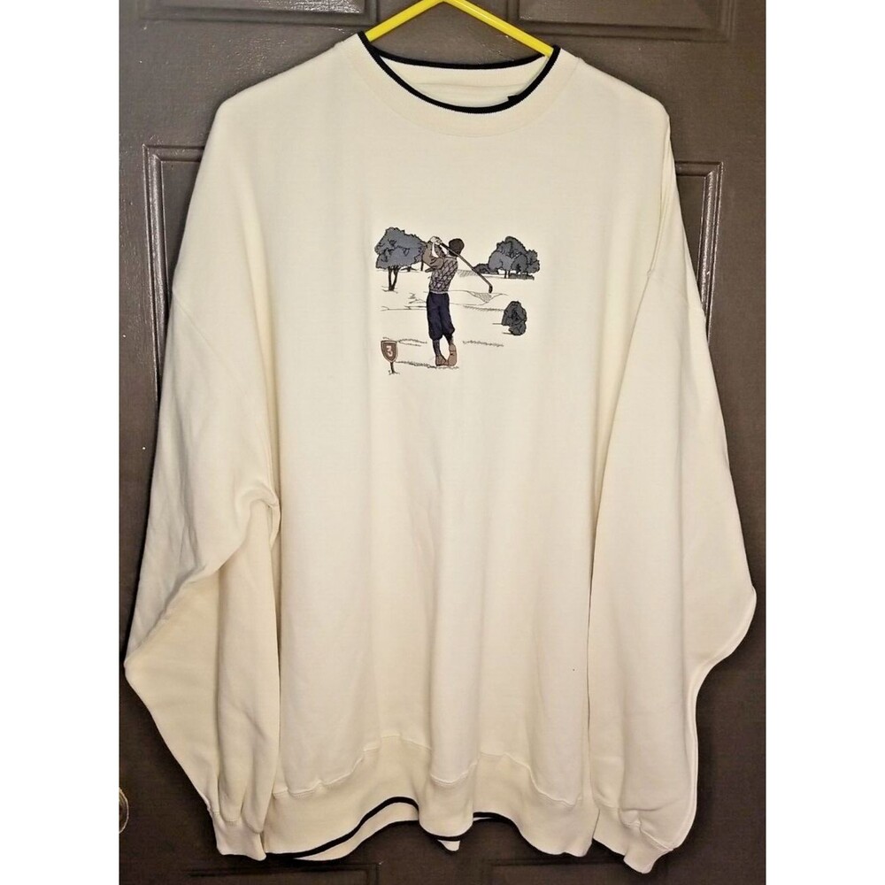 Vintage C&B Sport Golf Swing Embroidered Beige Sweatshirt Men’s Size XXL     T21